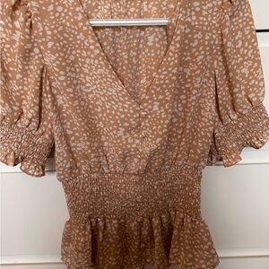 Women's Tan Smocked Blouse